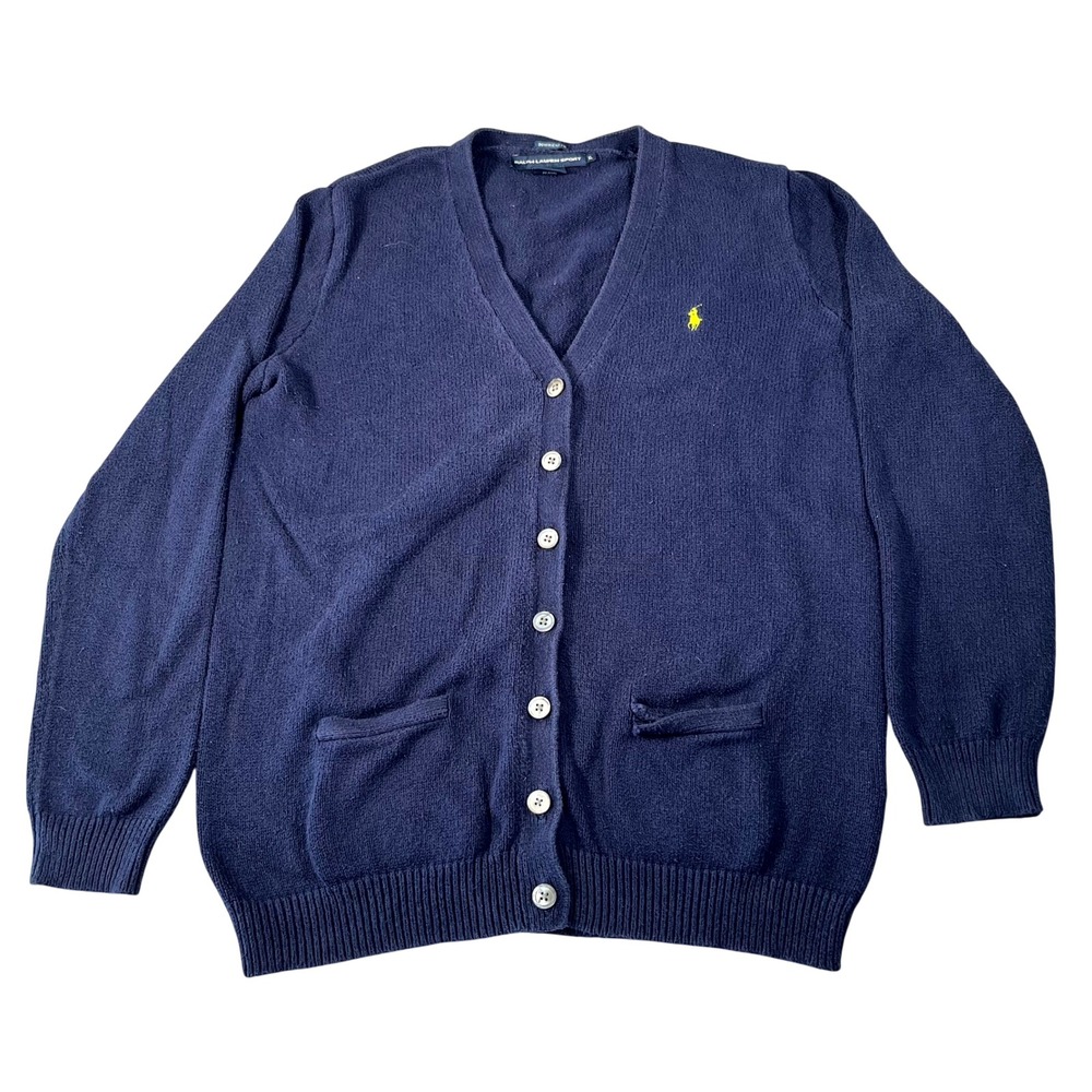 Y2K Ralph Lauren Sport Cardigan Sweater Womens XL Blue Boyfriend Fit